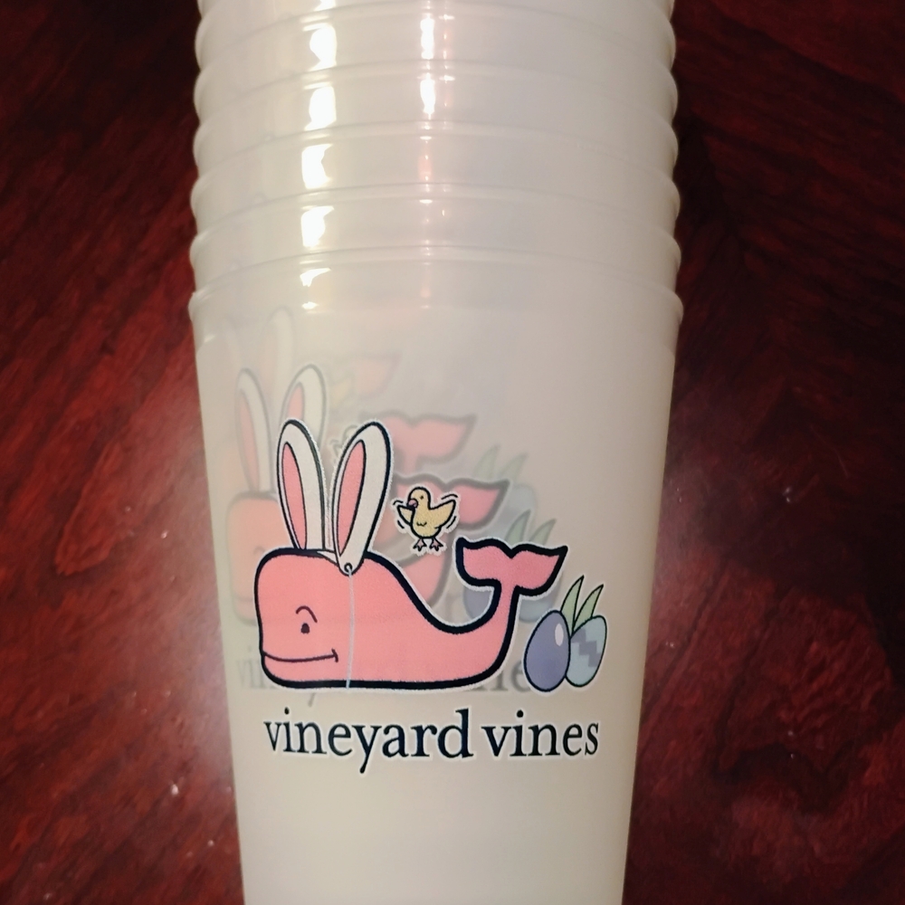 Vineyard Vines Plastic Party Cups with Pink Whale and Bunny Ears (10 Cups)